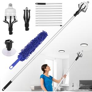 12FT Light Bulb Changer - with Basket, Suction Cup and Duster, Light Bulb Removal Tool for High Ceilings and Recessed Lights
