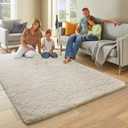 Ophanie 7x10 Area Rugs for Living Room, Upgrade Non-Slip Fluffy Soft Large Shag Bedroom Carpet, Ivory Big Indoor Thick Nursery Rug, Carpets for Boy and Girls Room Dorm Home Decor Aesthetic