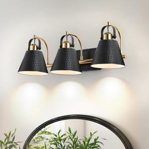 PAZALA Black Gold Vanity Light Fixture - 3 Lights Modern Bathroom Vanity Lights Over Mirror 24 Inch, Bathroom Wall Lighting E26 Base (3-Light, Black Gold)
