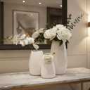 hjn Ceramic Vase Set of 3 White Flower Vase for Home Decor, Modern Decorative Vases for Flowers/Ideal Shelf Decor/Table/Living Room/Kitchen/Office-White