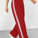 Track Pants Women High Waisted Striped Wide Leg Straight Lounge Pants Casual Sweatpants with Pockets (Red, XS)