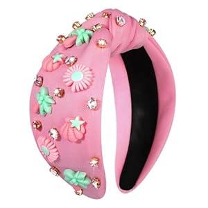 Seashell Headband Summer Headbands for Women Ocean Fish Puka Shell Headband White Blue Crystal Rhinestone Jeweled Knotted Hairband Summer Beach Wedding Hair Accessories Gifts (Pattern A)