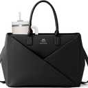 LOVEVOOK Laptop Tote Bag for Women with Large Cup Holder, 17.3 Inch PU Leather Work Bag Teacher Tote Bag, Waterproof Computer Bags Business Office Briefcase Handbag (Black)