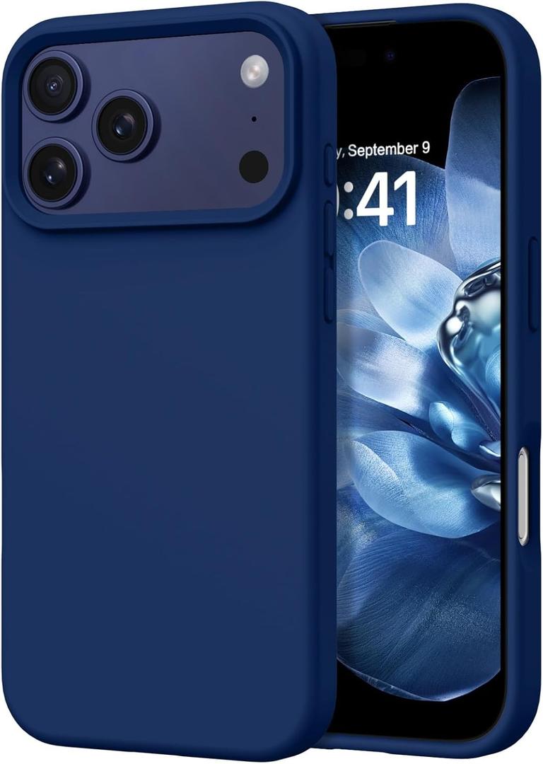 DOMAVER Case for iPhone 17 Pro 6.3'' Smooth Liquid Silicone Soft Gel Rubber Microfiber Lining Cushion Cover Shockproof Protective Phone Cases Compatible with iPhone 17 Pro - Deep Blue