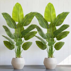 Lifelike Bird of Paradise Artificial Plant,5ft Faux Banana Leaf Tree with 10 Trunks - Perfect Indoor Silk Floor Plant for Home Decor in Living Room, Office, and Bedroom (Set of 2)