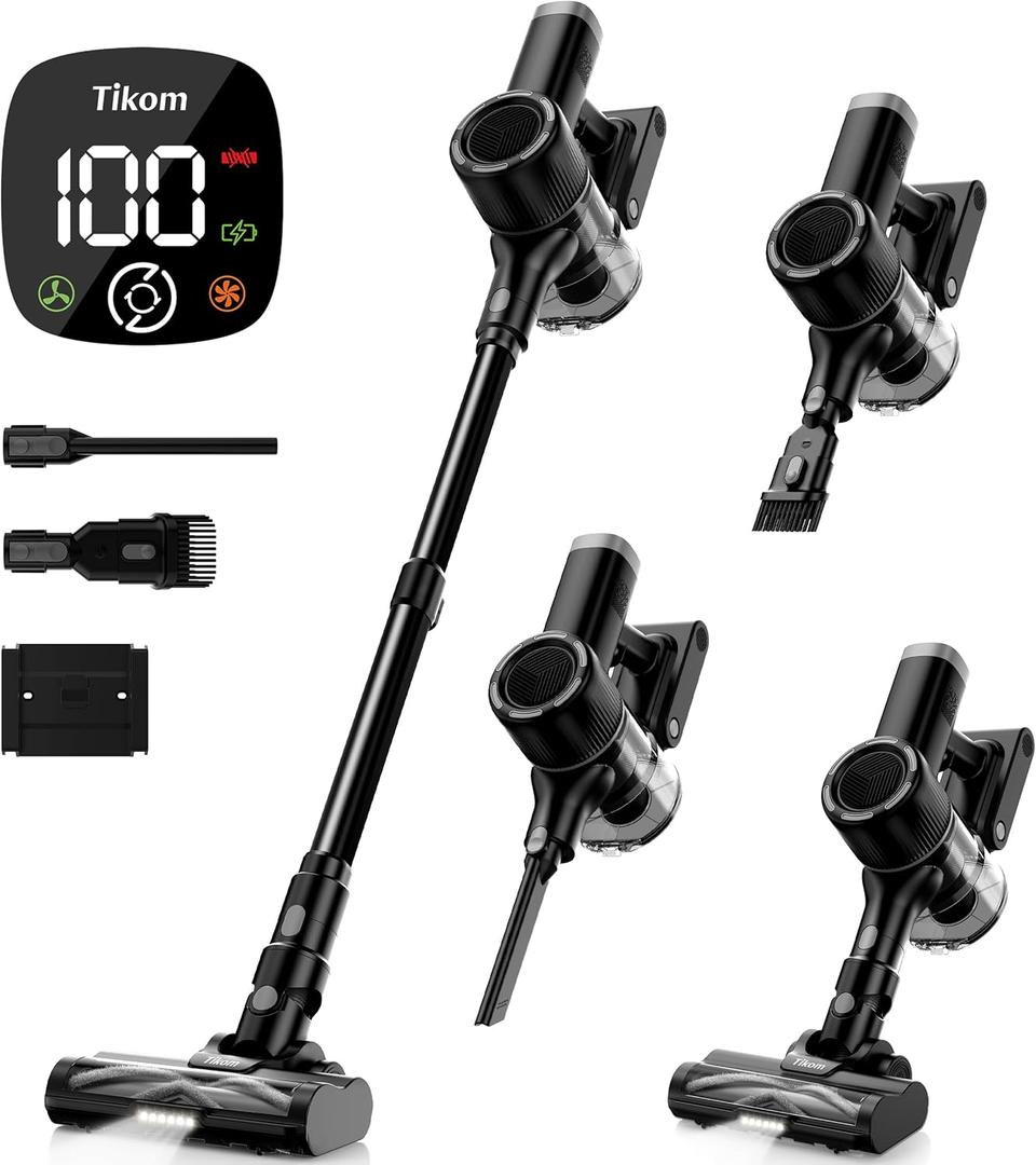 Tikom Cordless Vacuum Cleaner for Home, 40000Pa/450W Stick Vacuum with Charging Wall Dock, Anti-Tangle, Lightweight Handheld Vacuum for Pet Hair, Hard Floor, Carpet, V450