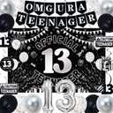 13th Birthday Decorations for Boys Girls, Black White Omg Ur A Teenager Birthday Party Decorations, Official 13 Teenager Backdrop, Foil Balloons 13, Banner, Balloons, Hanging Swirl, Birthday Card Set