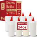 Reli. Plastic Squeeze Bottles, 24 oz. | 8 Pack | Condiment Squeeze Bottles for Sauces | White w/Red Twist Cap | Large 24 Ounce | Use for Condiments, Olive Oil, Liquids