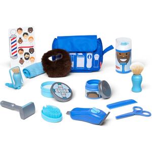 Melissa & Doug Barber Shop Pretend Play Set for Kids (16 Piece)  Shaving Toys, Wearable Beard & Grooming Accessories  Role Play Kit for Boys & Girls Ages 3+