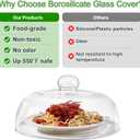 10 Inch Borosilicate Glass Microwave Splatter Cover for Food, All Glass Tall Splatter Guard Microwave Plate Light Serving Dish Covers Lid with Handle for Heating Food