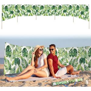 Cinnvoice 20ft Palm Beach Windscreen Set Long Privacy Screen with 6 Hardwood Poles Rubber Mallet and Carry Bag Portable Beach Fence Wind Blocker for Summer Outdoor Sand Wind Protection