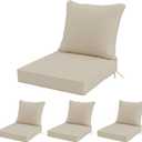 22x22 Inch Patio Chair Cushions Set of 4, Outdoor Furniture Cushions - Removable Cover, Water-Repellent, Fade-Resistant, Non-Slip Bottom & Straps, Replacement for Lawn, Porch & Deck Chair - Cream
