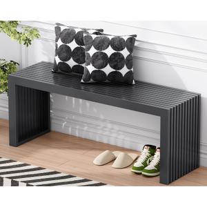 Bamboo Dining Bench, 35-inch Sleek Design Entryway Shoe Rack Bench, Indoor Kitchen Table Bench, Waterproof Outdoor Bench, Black