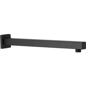 BESy 14 Inches Straight Extended Shower Arm With Flange, Rain Shower Head Extension Arm, Square Shower Rod Shower Head Extender Arm Shower Pipe Extension, Wall-Mounted Matte Black Stainless Steel