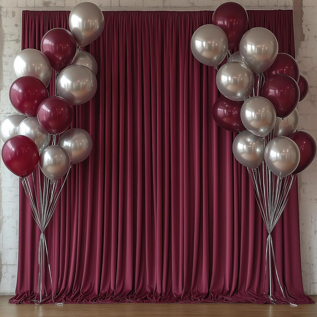 10x10FT Burgundy Backdrop Curtains for Wedding Parties, Wrinkle Free Photo Backdrop Curtains for Wedding Birthday Party Baby Shower, Fabric Drape with Rod Pockets 5ft x 10ft, 2 Panels