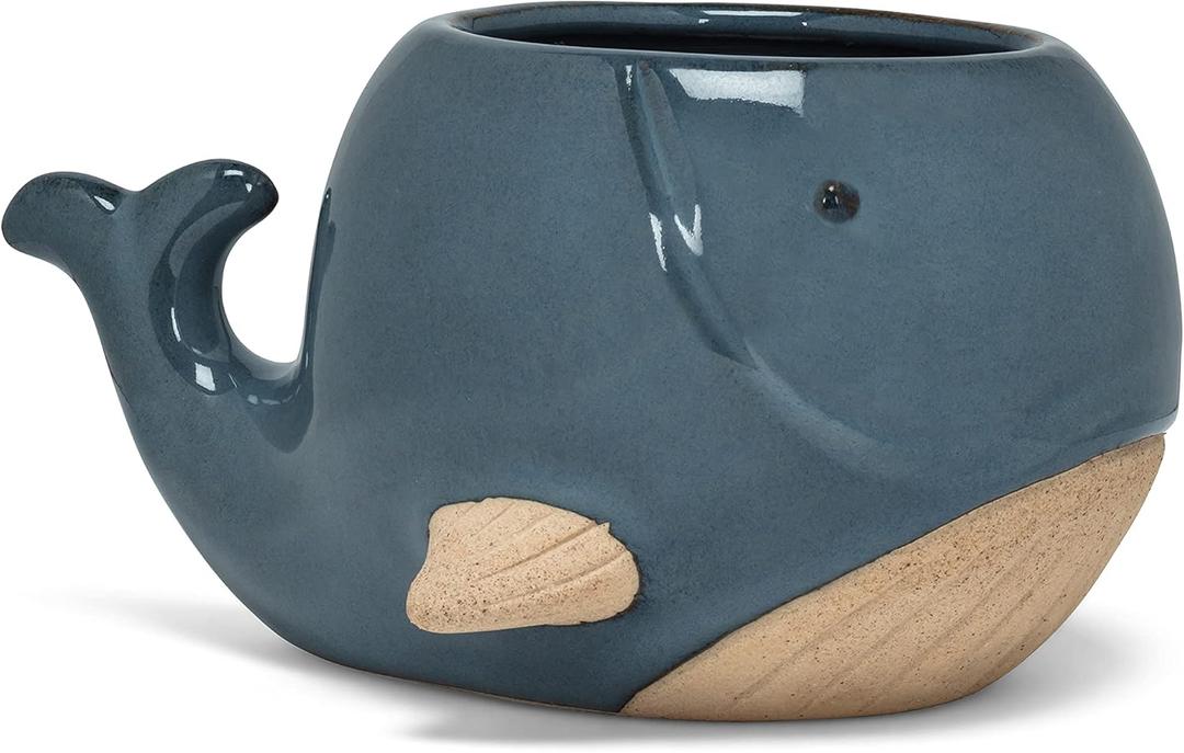 Abbott Collection Stoneware Whale Planter - Large (3" H)