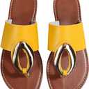 Verdusa Women's Summer Colorblock Thong Sandals Open Toe Slip on Slippers Yellow-2 6.5