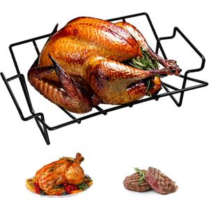 Mikim Carbon Steel Roasting Rack for Grilling and Smoking, BBQ Rib Turkey Racks, Extra Large 14" x 10", 1-Count