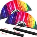 Maitys Large Folding Hand Rave Fans for Line Dancing Large Chinese Handheld Tai Ji Fans for Men and Women, Kungfu, Martial Art, Gifts, Music Festival Party(Iridescent,2 Pack)