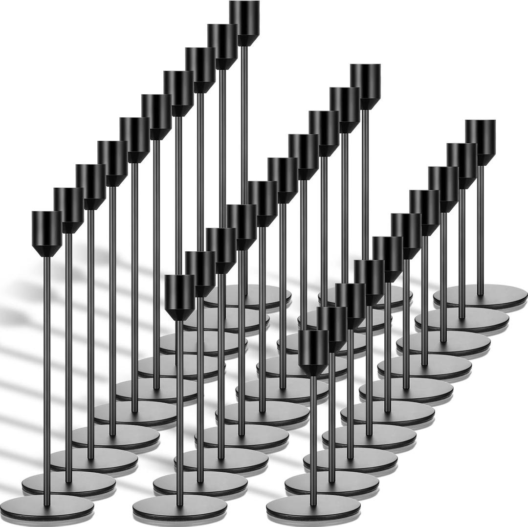 Tioncy 30 Pcs Candlestick Holders Bulk 5.7"/7.7"/9.7" Tall, Metal Taper Candle Holders Fit 0.75 Inch Thick Pillar Candle Stick Candelabra Centerpieces Decor for Wedding Party Table(Black)