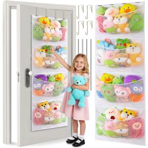 Upgraded Assembly Type Stuffed Animal Storage. Original Design & Patented, 4 Components Over the Door Organizer, Adjustable Stuffed Animals Storage, Suitable for Doors and Walls of Various Heights.