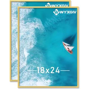 18x24 Picture Frame Set of 2, Scratch-Proof Gold Frame Lightweight yet Sturdy Display Poster Artwork 18 x 24 Horizontally/Vertically - Slide-In Strips|2 Packs|Gold|18"x24"