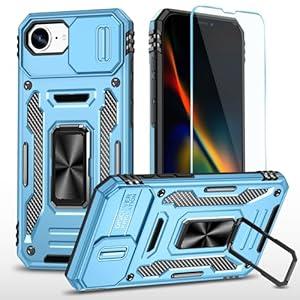 SunStory Compatible with iPhone 16e Case with HD Screen Protector & Slide Camera Cover & Rotated Ring Kickstand, [Military-Grade] Phone Case for iPhone 16e, Z_NavyBlue