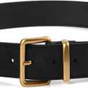 ALUSBELL Womens Suede Waist Belt with Gold Buckle Black 1.3inch (Black)