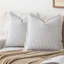 Striped Farmhouse Throw Pillow Covers 18X18 Set of 2 Boho Pillow Cover with Fringe Tassel Chic Cotton Decorative Pillows Modern Neutral Square Cushion Pillowcase for Sofa Couch Bed, Blue
