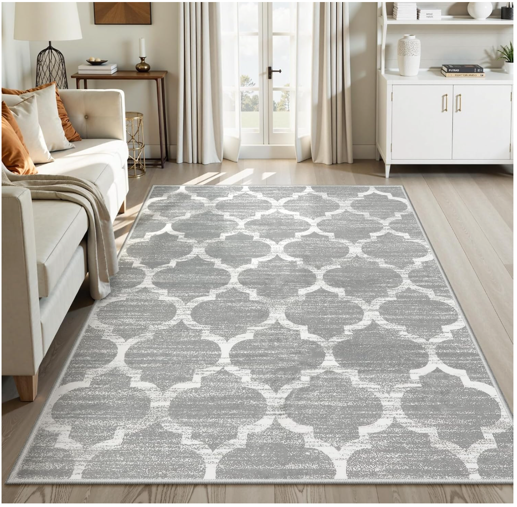Lahome Moroccan Washable Living Room Carpet - Area Rug 4x6 Entryway Rug Non-Slip Soft Large Rugs for Bedroom Throw Low-Pile, Sage Green Print Modern Rug for Office Kitchen Dorm Entryway Meline