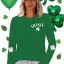 St Patricks Day Shirt for Women Lucky Shamrock T-Shirt Long Sleeve Irish Clover Heart Tee Top (Green, S)