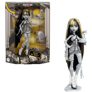 Monster High Reel Drama Doll, Cleo De Nile Black and White Reproduction Collectible with Doll-Size and Life-Size Posters, Horror Flick Theme, and Pet