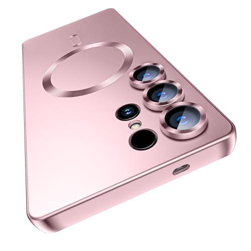 Matte for Samsung Galaxy S25 Ultra Case, Compatible with MagSafe, Slim Thin Magnetic Cover with Built-in Camera Lens Protector (Removable) Shockproof Phone Shell, Rose Gold