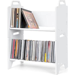 2 Pack Stackable CD Holder Organizer Rack, CD Storage Tower Shelf | Holds up to 56 CD Cases, Jewel Case Display Stand Fit for Theatre Room (White)