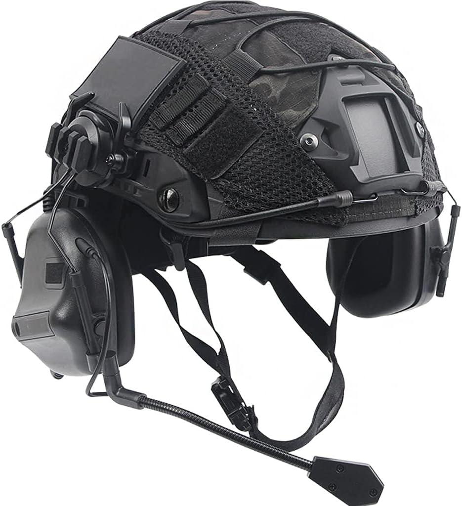 Airsoft Helmet Set Fast Helmet with Tactical Headset and Helmet Cover Adjustable Outdoor Tactical Gear for Cosplay Paintball Hunting BB CS Game B Large