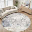 10ft Round Area Rug Living Room Rugs - 10x10 Washable Circle Rug Large Soft Indoor Neutral Modern Abstract Low Pile Carpet for Bedroom Dining Room Farmhouse Home Office - Beige Blue