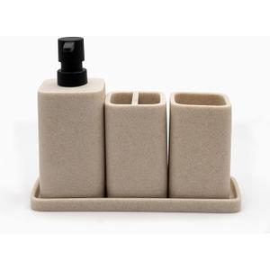 ZCCZ Beige Bathroom Accessory Sets, 4 Pieces Bathroom Accessories Complete Set Vanity Countertop Accessory Set, Includes Lotion Dispenser Soap Pump, Tumbler, Toothbrush Holder and Tray
