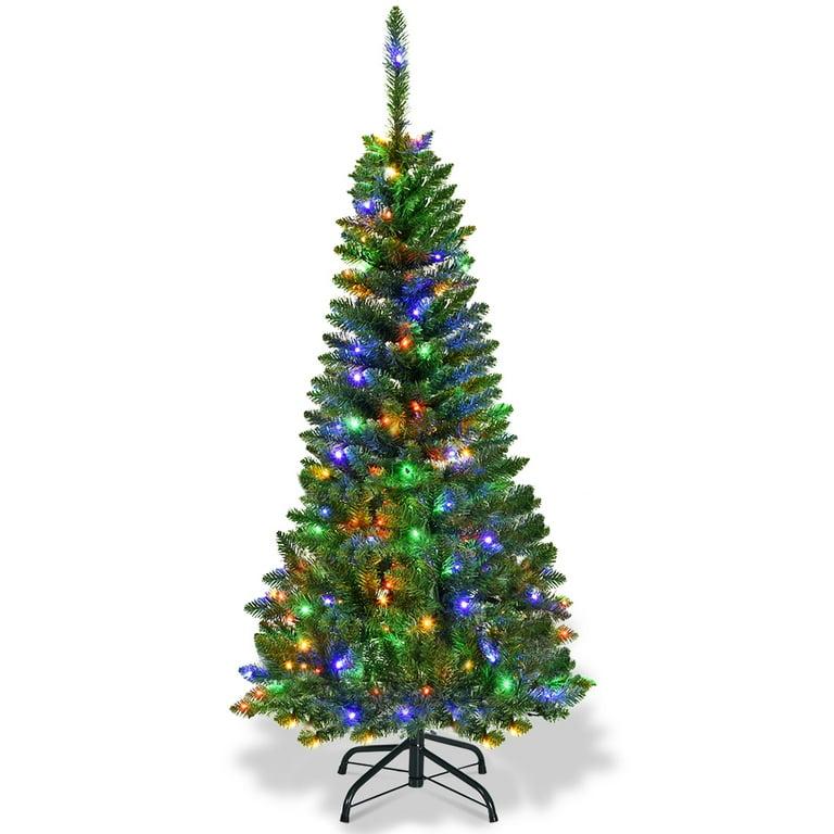 4.5ft Pre-Lit Hinged Fir Pencil Christmas Tree 150 Multicolor Light