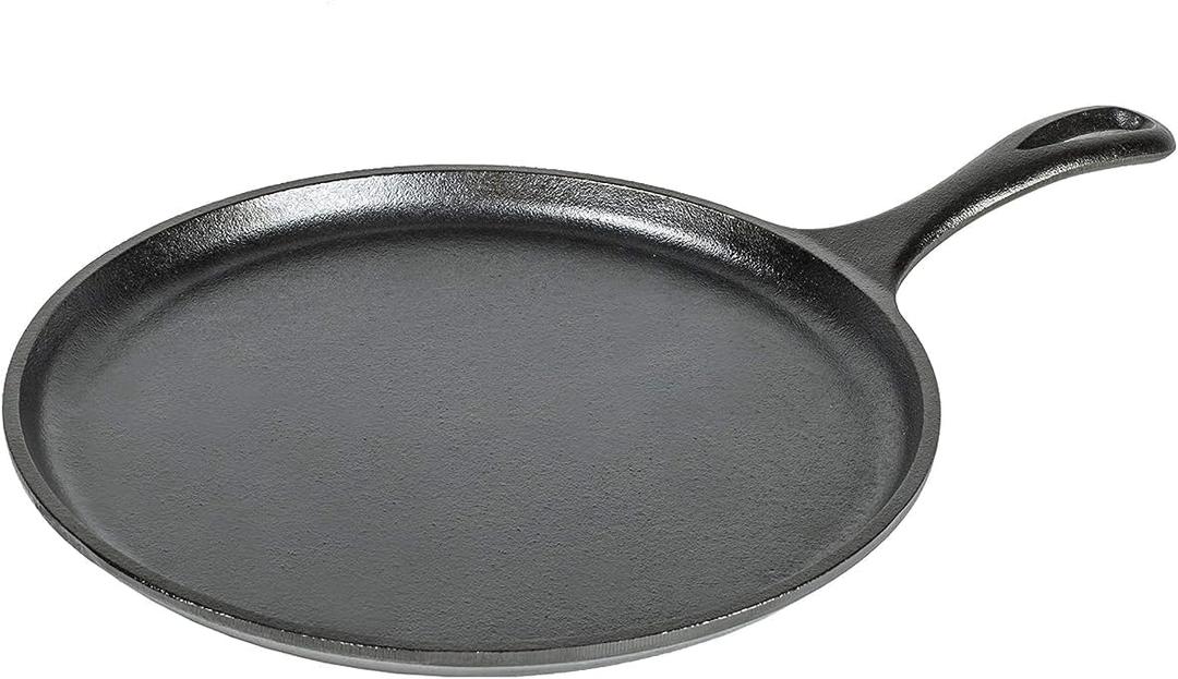 Lodge Round Seasoned Cast Iron Griddle 10.5 Inches - Round-Shaped, Pre-Seasoned Iron Griddle Pan - Non-Toxic, PFAS-Free Cookware - Compatible with Stovetop, Oven, Grill, or Campfire