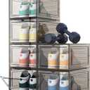 HOMIDEC Shoe Storage, 6 Pack Shoe Organizer Hard Plastic Shoe Box, Shoe Boxes Clear Plastic Stackable, Shoe Boxes with Lids for Size 13, Clear Smoke