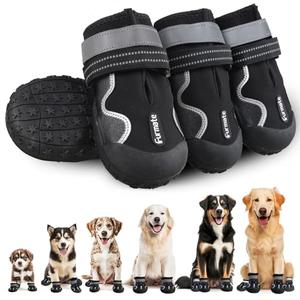 Furmate Dog Shoes for Large Small Medium Dogs,Dog Booties for Indoor Hardfloors Anti-Slip,Reflective Strip Waterproof Dog Boots & Paw Protectors for Outdoor Walking Hot Pavement,Winter Snow (Black-8)