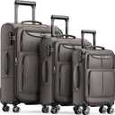 SHOWKOO Luggage Sets 3 Piece Softside Expandable Lightweight Durable Suitcase Sets Double Spinner Wheels TSA Lock Light Coffee (20in/24in/28in)