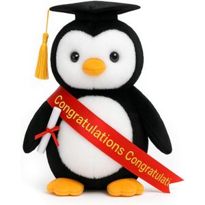 Plush Penguin Stuffed Animal with Graduation Doctoral Tam Velvet Gold Bullion Tassel Diploma for Man Women Girls Boys Graduation Congratulatory Party Gifts, 12 inches