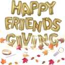 Emuya Friendsgiving Party Decorations - Happy Friendsgiving Decor Banner Set, & PDF Download Foil Balloons Garland, Fairy light, Gold Balloon Letters & 13' Paper Fall Leaf - Table & Backdrop Ideas