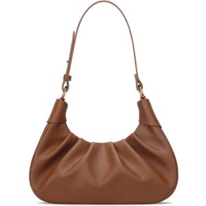 KKXIU Shoulder Bag Crescent Handbag Ruched Purse Underarm Bag Mini Hobo for Women,Detachable Gold Chain Crossbody Bag (Brown)