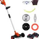 10 Inch Weed Wacker Battery Powered, 21V 2000mAh Brushless Motor Cordless Trimmer, 3-in-1 Lawn Edger with 2 Blades, Telescopic Rod & Safety Lock, Rechargeable Electric Weed Eater for Gardens