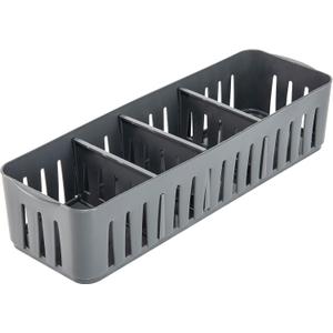 Simplify 4 Compartment Stackable Bin with Adjustable Dividers | Drawer Organizer | Storage Basket | Good for Office | Desk Supplies | Dorm |Bathroom | Accessories | Make Up | Grey (1 Pack)