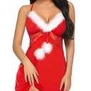 Avidlove Women Lace Modal Christmas Day Sleepwear Chemises V-Neck Full Slip Babydoll Nightgown Red M