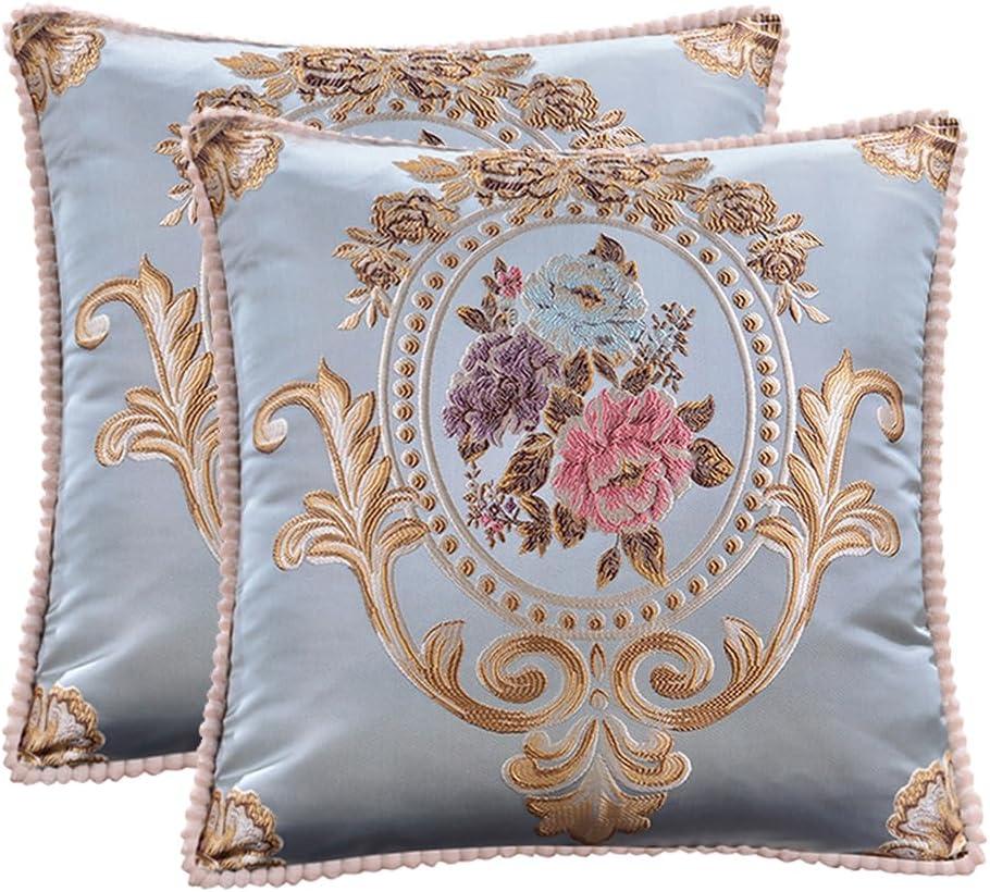 Set of 2 Vintage Euro Embroidered Throw Pillows Covers 18x18inBlue Pillow Covers for Sofa Couch Floral Embroidered Cushion Cover for Sofa Bed Chairs Car