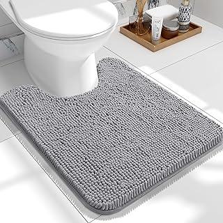 Toilet Rugs U-Shaped , Extra Soft Absorbent Chenille Contour Bathroom Rugs for Toilet, Dry Quickly, Machine Washable, Non-Slip Bath Mat, Grey